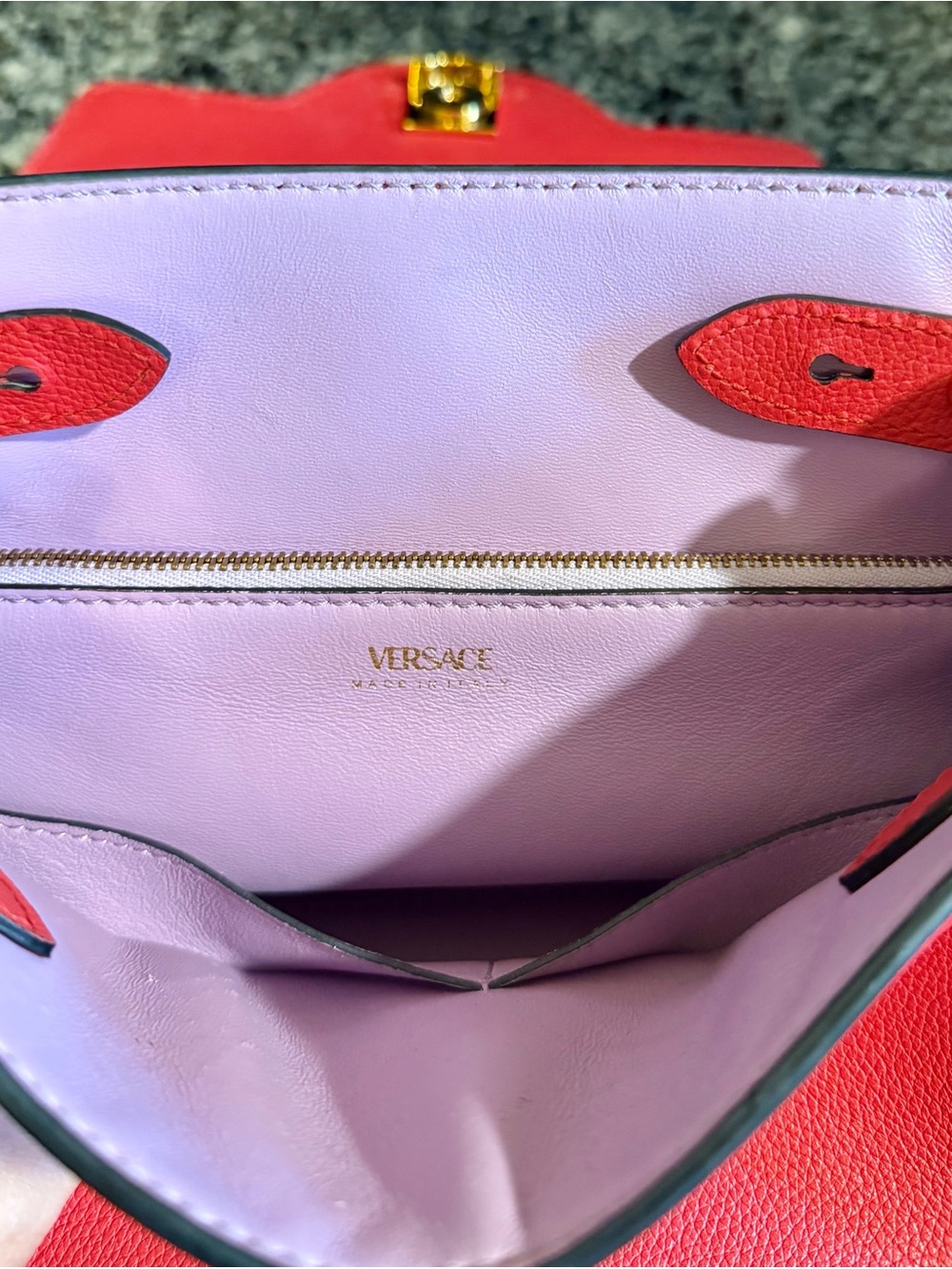 Versace Bright Red Leather Top-Handle Satchel with Chain Strap - Picture 10 of 11